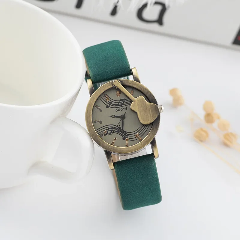 Vintage Punk Style Leather Strap Watch Women Fashion Casual Watches 3D Musical Note Sign Quartz Wristwatches Relojes Para Mujer