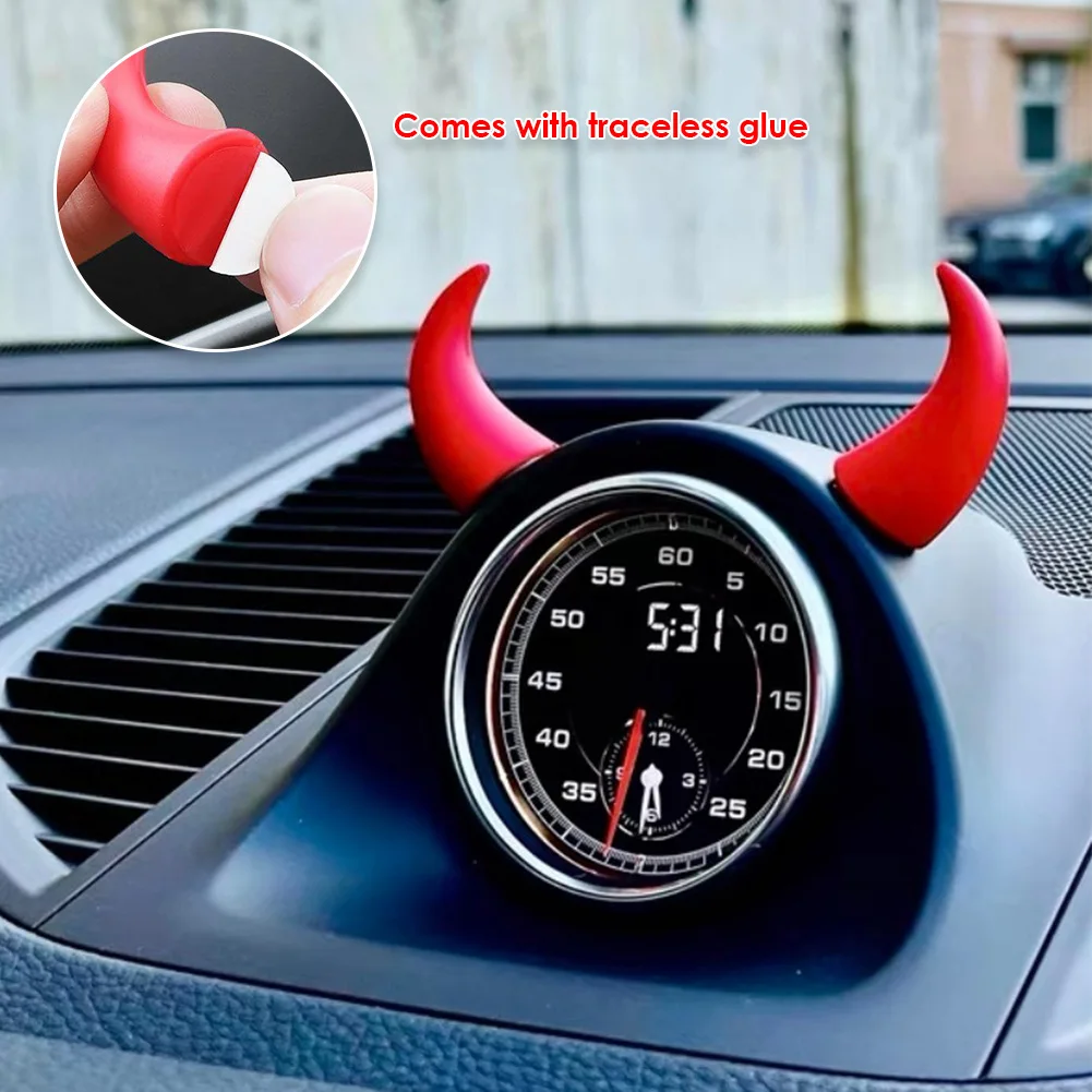 2pcs Cute 3D Devil Horn Car Stickers - Trendy Interior Accessories for Steering Wheel & Dashboard
