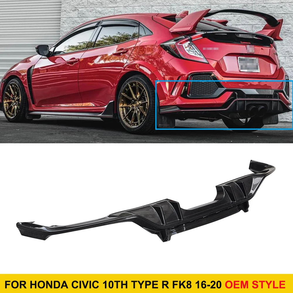 For Honda Civic FK8 Type-R 2016-2021 Carbon Fiber OEM Style Diffuser Rear Bumper Lip Spoiler Car Styling