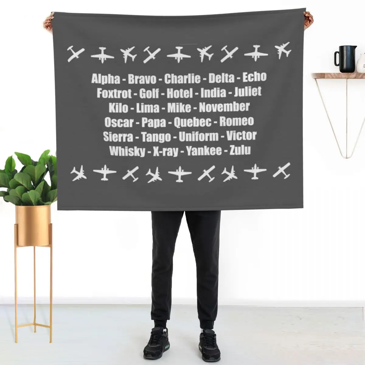 Phonetic Alphabet White Aeroplanes Design Throw Blanket for babies Luxury Brand Flannel Fabric Picnic Fashion Sofas Blankets