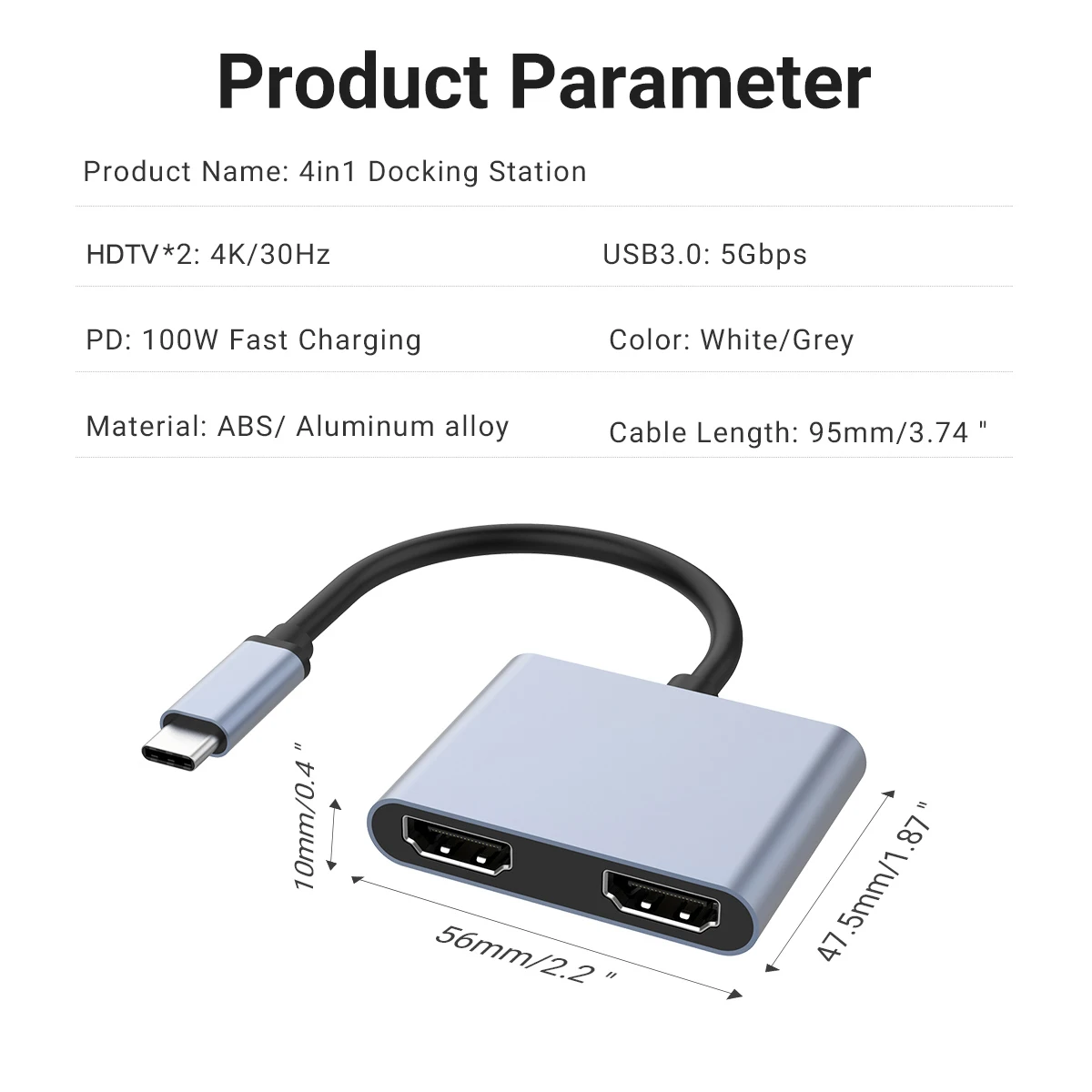 4 Ports Mulitfunction Adapter USB-C Laptop Docking Station with dual monitor,USB 3.0,100W Charging for MacBook Pro DELL XPS IPAD