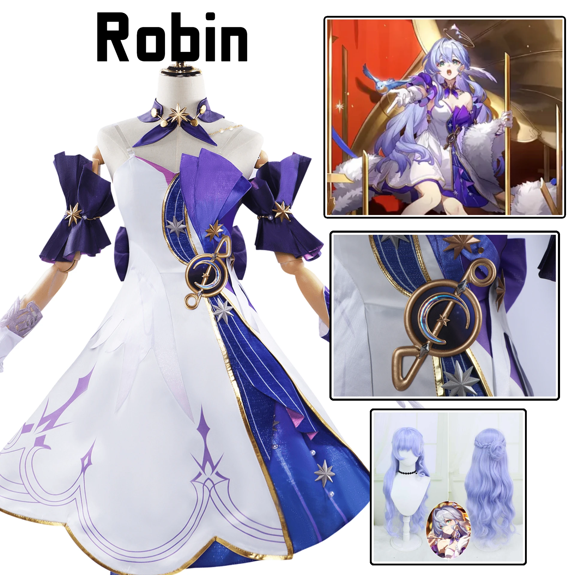 Robin Cosplay Game Honkai Star Rail Robin Cosplay Costume 3D Print Dress Wig Shoes Women Role Play Carnival Party Clothes