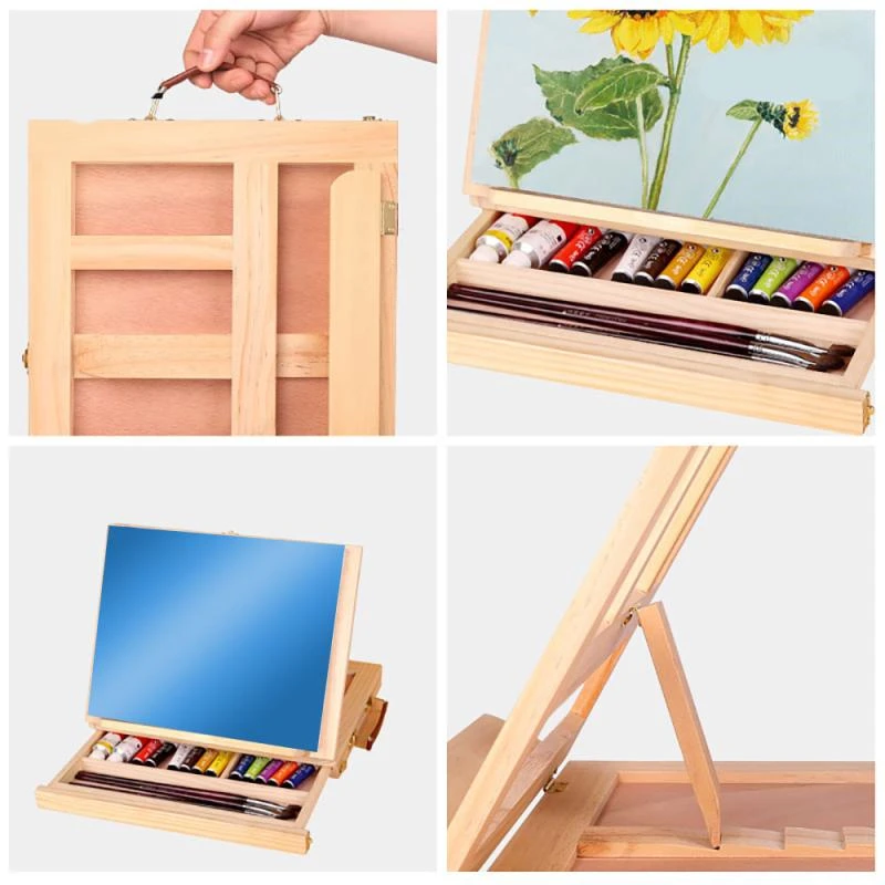 Artist Wooden Easel for Painting with Drawer Table Box Portable Desktop Mesa De Dibujo Suitcase Drawing Hardware Art Supplies