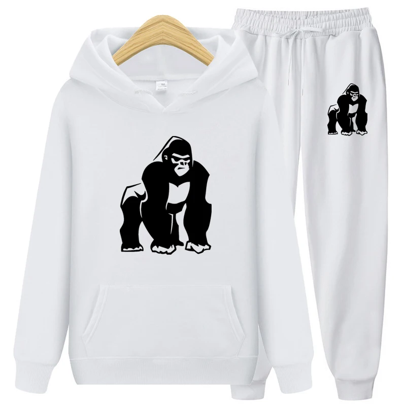 

Men Hooded 2 Pieces Set Hoodie+Pants Sportswear Chimpanzee Print Fleece Pullover Jogger Sweatpant Autumn Winter Casual Tracksuit