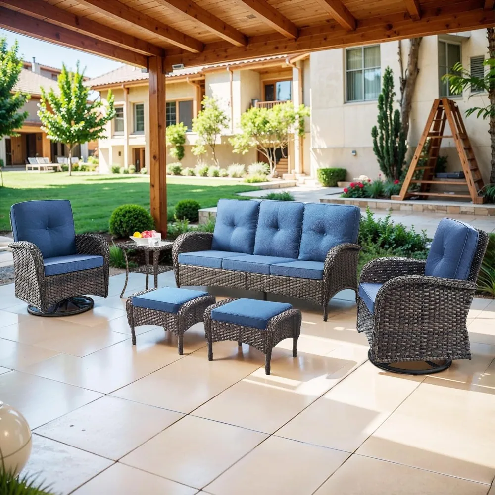 

6 Piece Patio Conversation Sets - Wicker Patio Furniture Sets with Outdoor Swivel Rocker Chairs Outdoor Couch Perfect for Patio