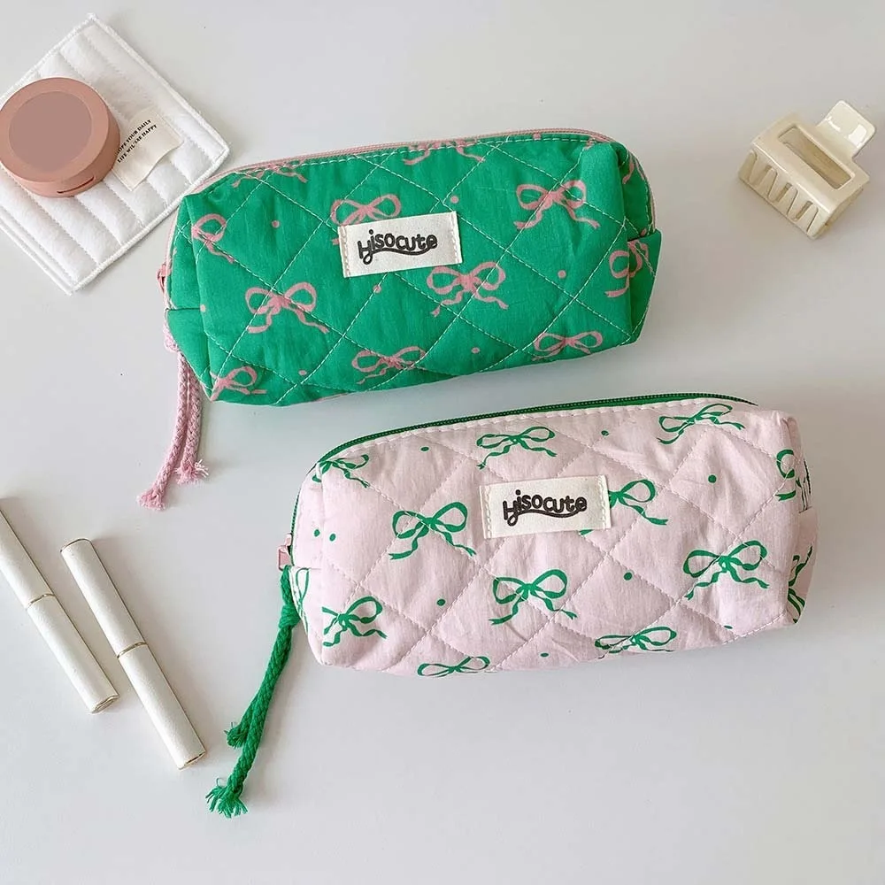 Bowknot Bow Stationery Bag Pink/Green Desktop Storage Korean Style Pencil Case Aesthetic Large Capacity Bow Pencil Pouch Student