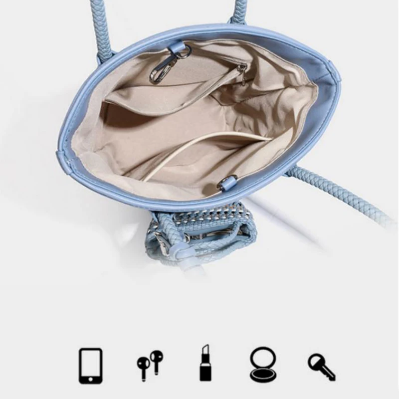 Rattan-Geflecht-Marktkorb-Schultertasche mit passender Geldbörse, handgefertigte gewebte Einkaufstasche für Damen, elegante Tragetasche – Detail 3