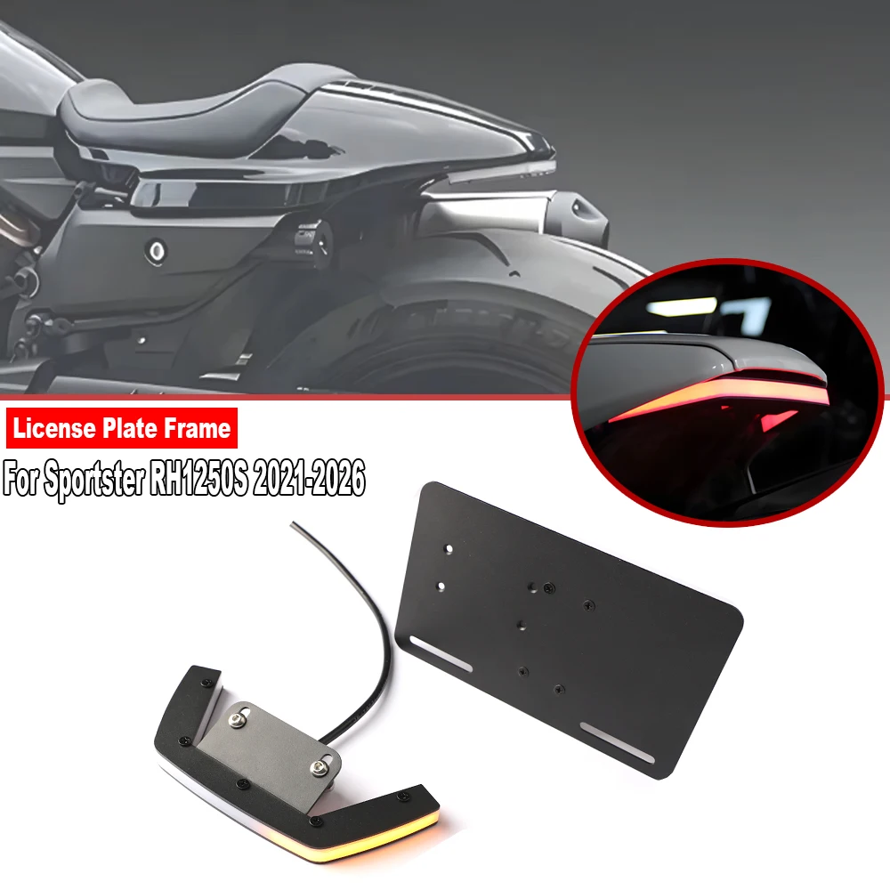 

New Motorcycle Rear Turn Signal Light License Plate Holder Fender Frame Taillight For Harley Sportster RH1250S 2021-2026