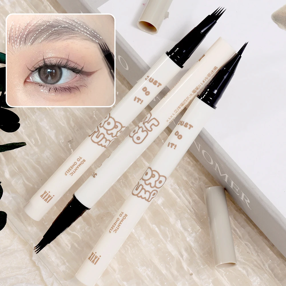 4 Punten Vloeibare Wenkbrauw Pen Waterdichte Vork Tip Microblading Eye Wenkbrauw Tattoo Potlood Professionele Natuurlijke Eyeliner Ogen Make-Up