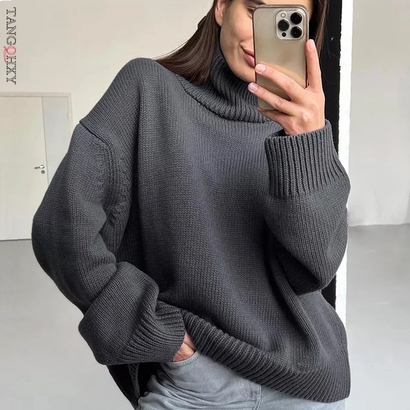 

Women's Turtleneck Jumpers Casual Batwing Sweaters LadyThick Long Sleeve Knitted Sweater Tops Pullover Knitwear for Women