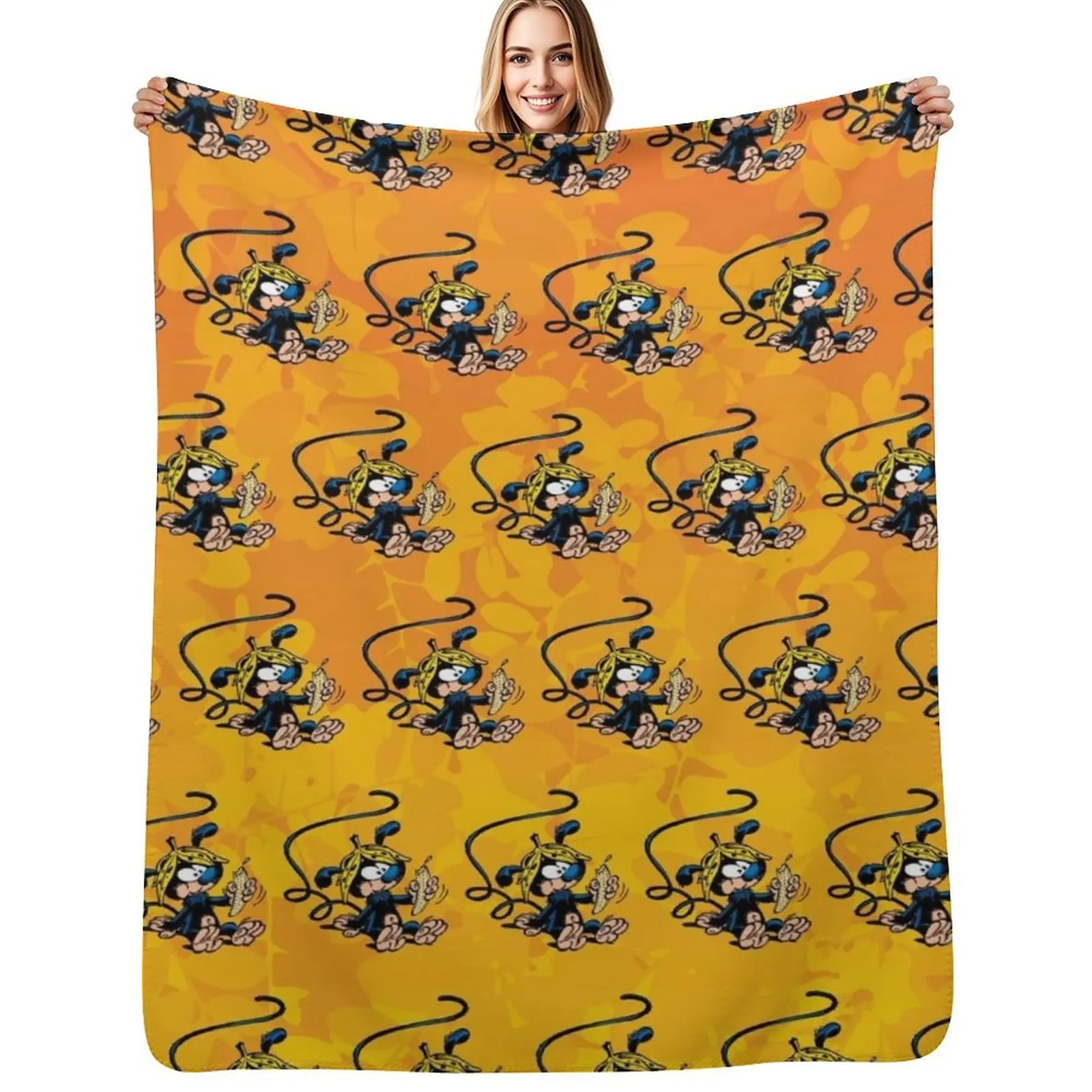Marsupilami baby eating banana / Orange design / Pattern Throw Blanket Thins Baby blankets ands Thin Blankets