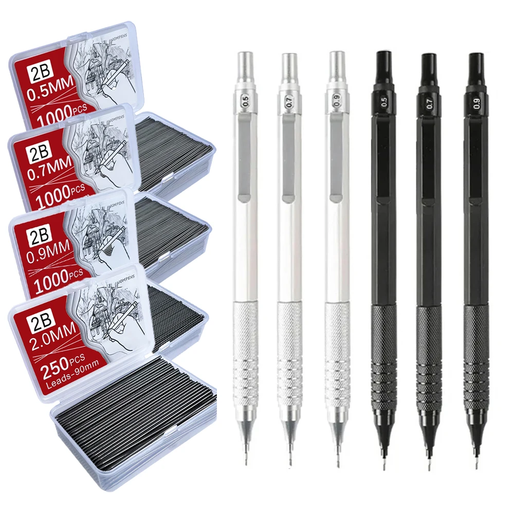 Metal Mechanical Pencil Low Center of Gravity Retractable Nib Automatic Pencil Painting Writing Office School Stationery