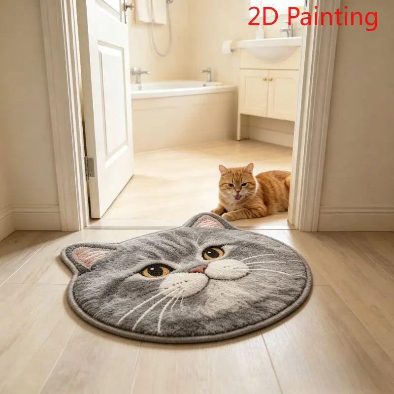 VIKAMA Cute Cat Rug Round Animal Carpet Non-Slip Indoor Outdoor Mat Soft Sound Absorbing Floor Rug for Bedroom Home Decor