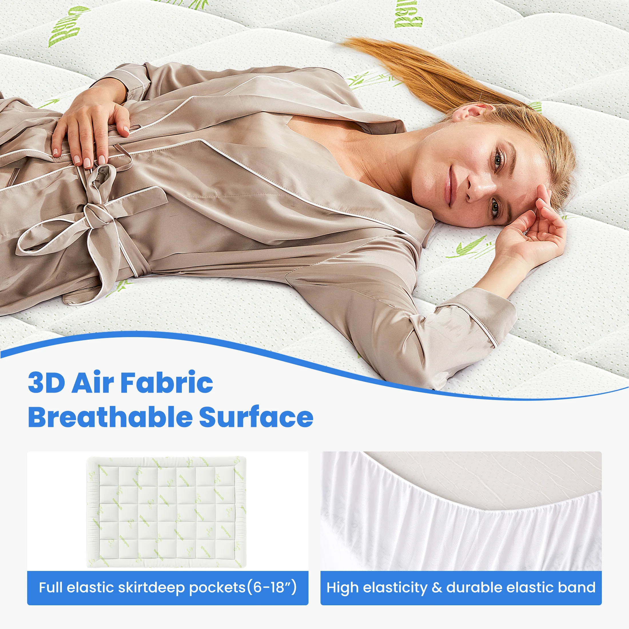 JHK Soft Mattress Topper Full Size Viscose Made from Bamboo Pillow Top Mattress Pad for Breathable Cooling Back Pain Relief image 5