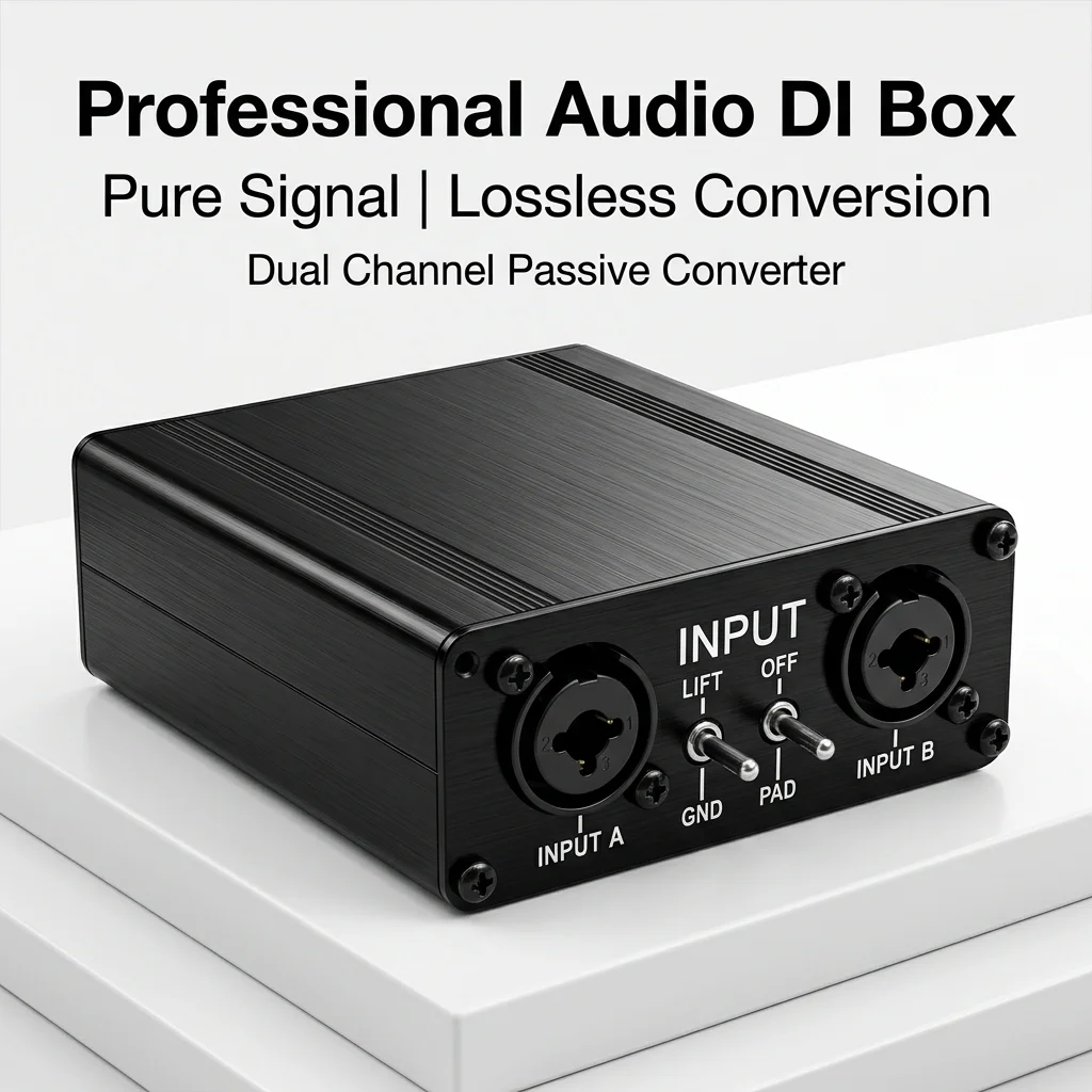 

2 Channel Passive DI Box Ground Lift Noise Reduction Audio Isolator 6.35mm XLR Balanced Converter for Guitar Bass Stage Studio