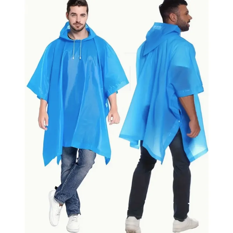 Blauer EVA-Regenmantel, wasserdichter Mantel für Erwachsene, Einweg-Regenmäntel, Umhänge, Wandern, Radfahren, 0,16 mm