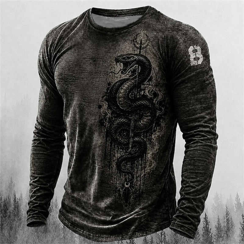 New Fall/Winter Halloween Men's 3D-Printed Long-Sleeve Gothic Horror Crew-Neck Streetwear Top Halloween Long-Sleeve T-Shirt