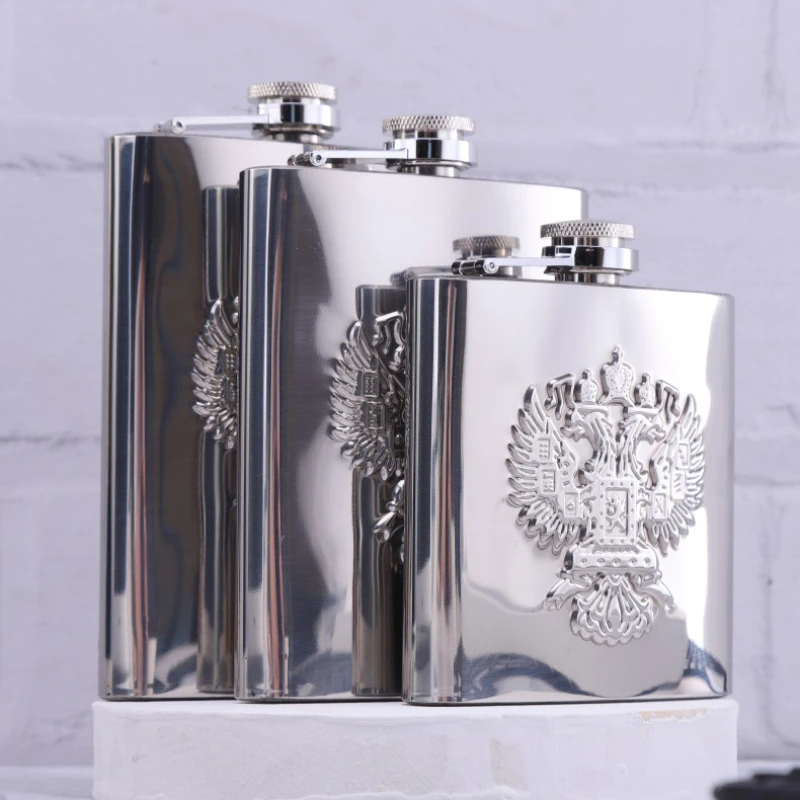 6/8/9oz Outdoor Stainless Steel Small Wine Pot Mirror Light Double Headed Eagle Portable Wine Whisky Pot Bottle Hip Flasks