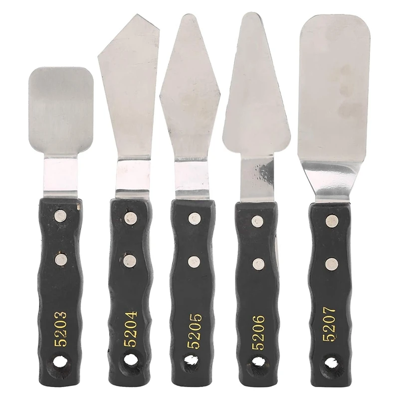 5 Pieces Painting Knives Stainless Steel Spatula Palette Knife Set For Oil, Canvas, Acrylic Mixing Suitable For Artists