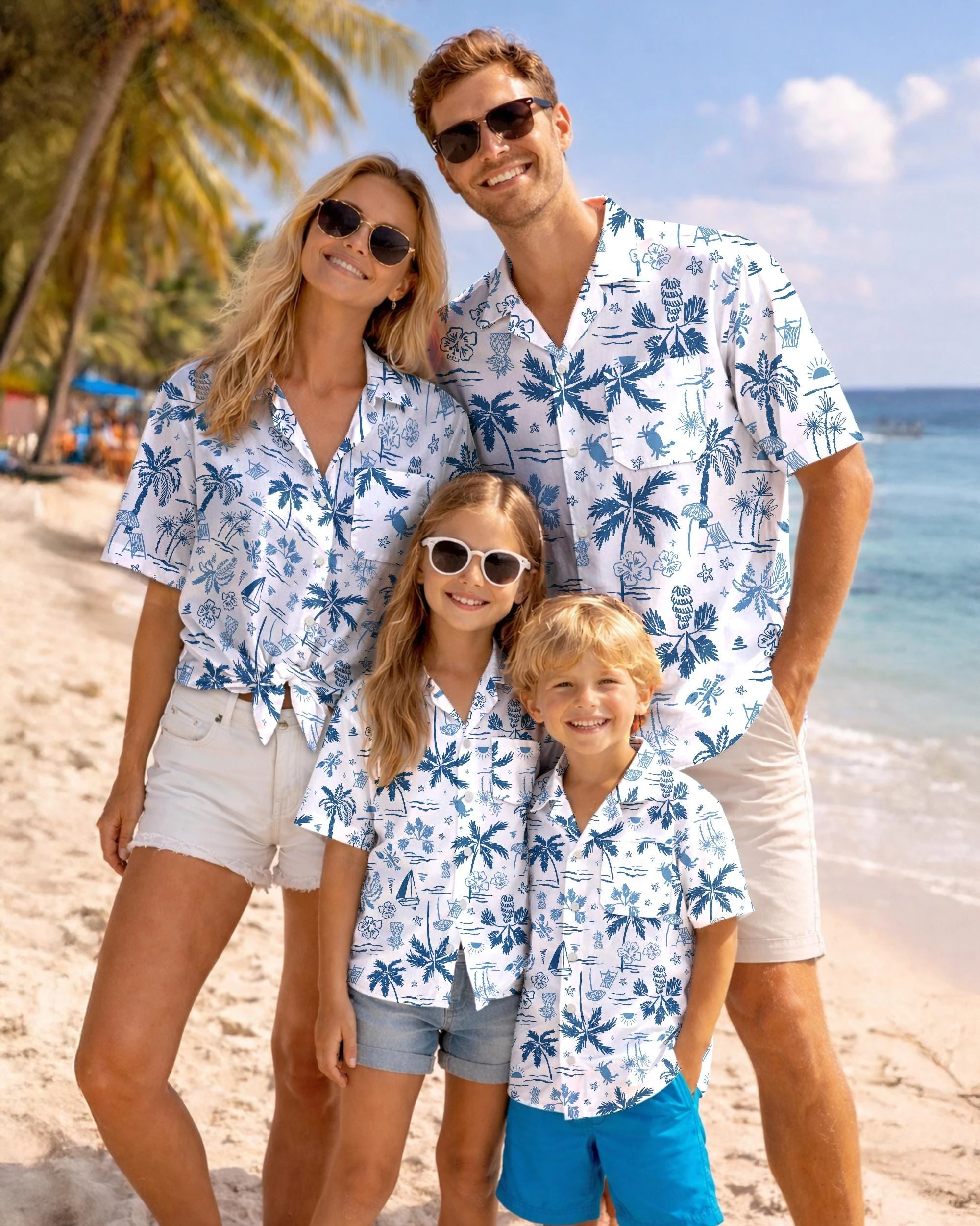 Summer Men's Family Wear Beach Hawaiian Shirt Tropical Sandcastle Palm Tree Shirt Outdoor Sports Vacation Shirts Child T-Shirt