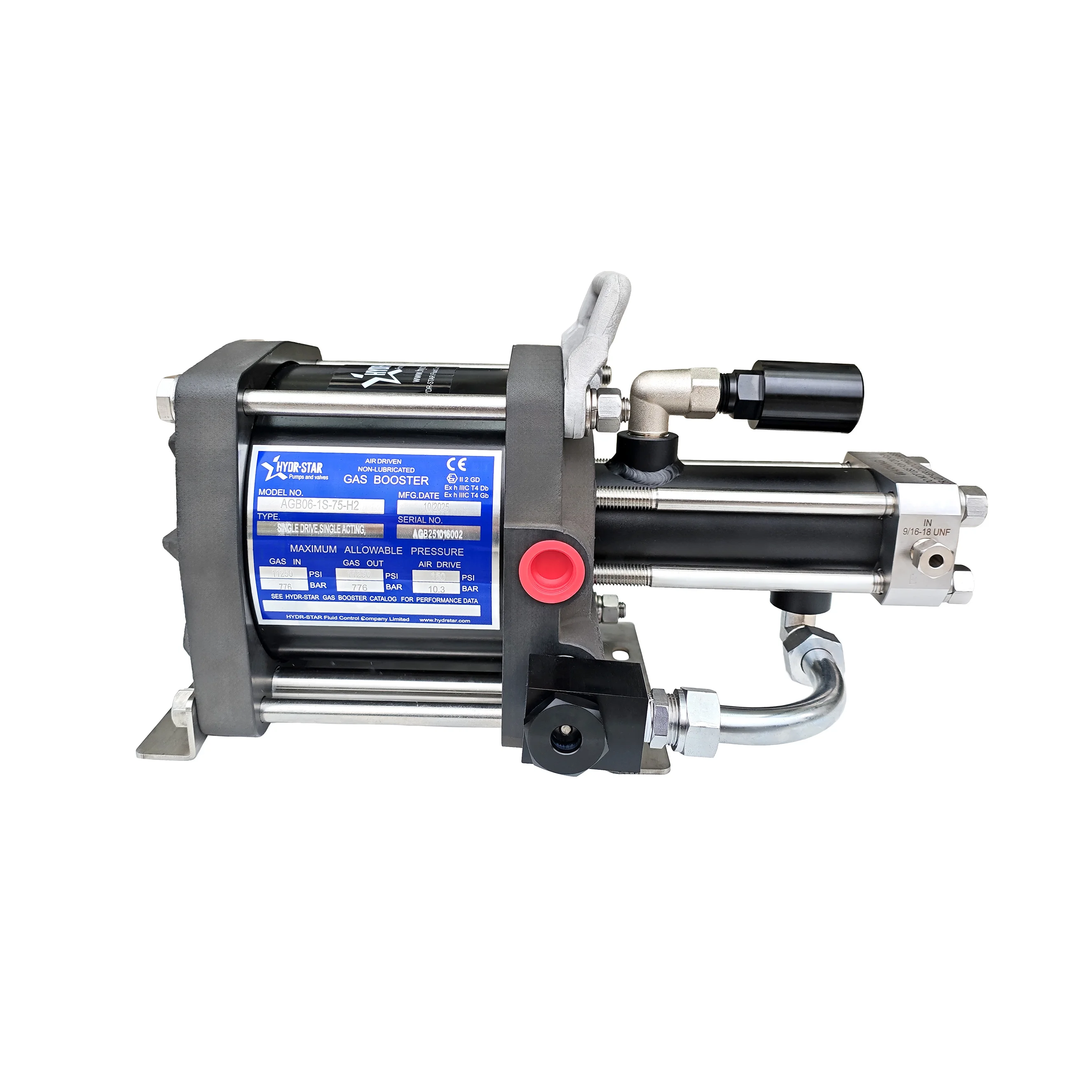 HYDR-STAR AGB06-1S-30 Pneumatic gas booster pump similar to Haskel, maximum pressure 4500 PSI, for filling gas cylinders