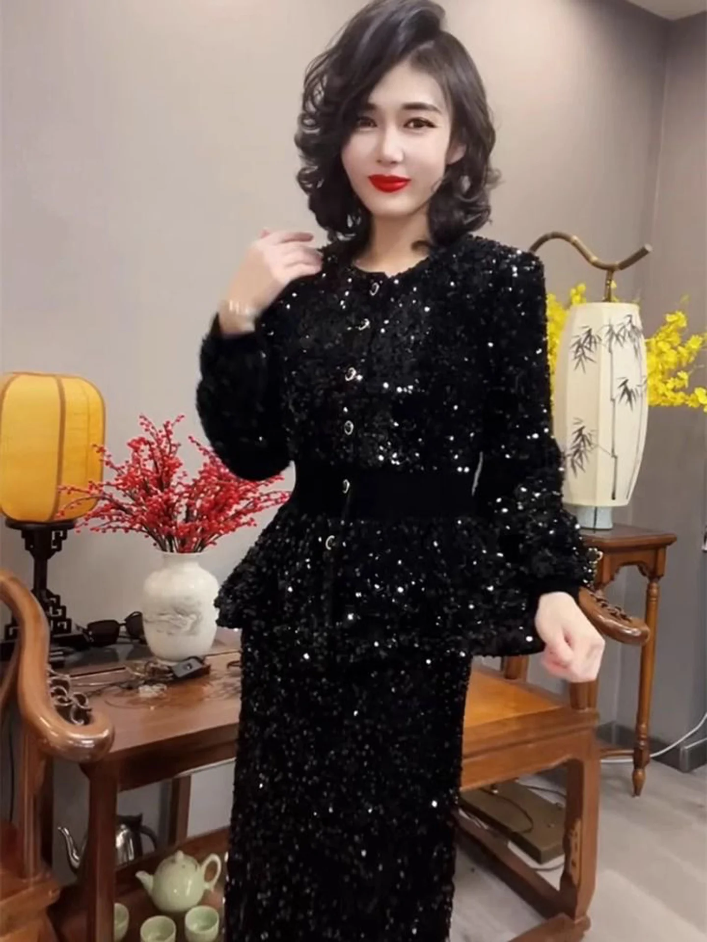  Long Sleeve round Neck Car Coat Women's New Autumn Glitter Lace Trim Single Button Shirt French Style Loose Fit Anti...