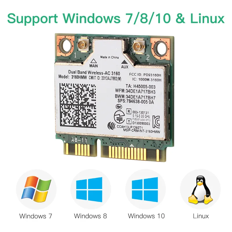 AC3160 デュアルバンド 2.4 グラム/5 ghz AC3160HMW ハーフミニ PCI-Express ワイヤレスラップトップカード 802.11ac Wlan + BT4.0 ワイヤレス Wlan Wifi カード