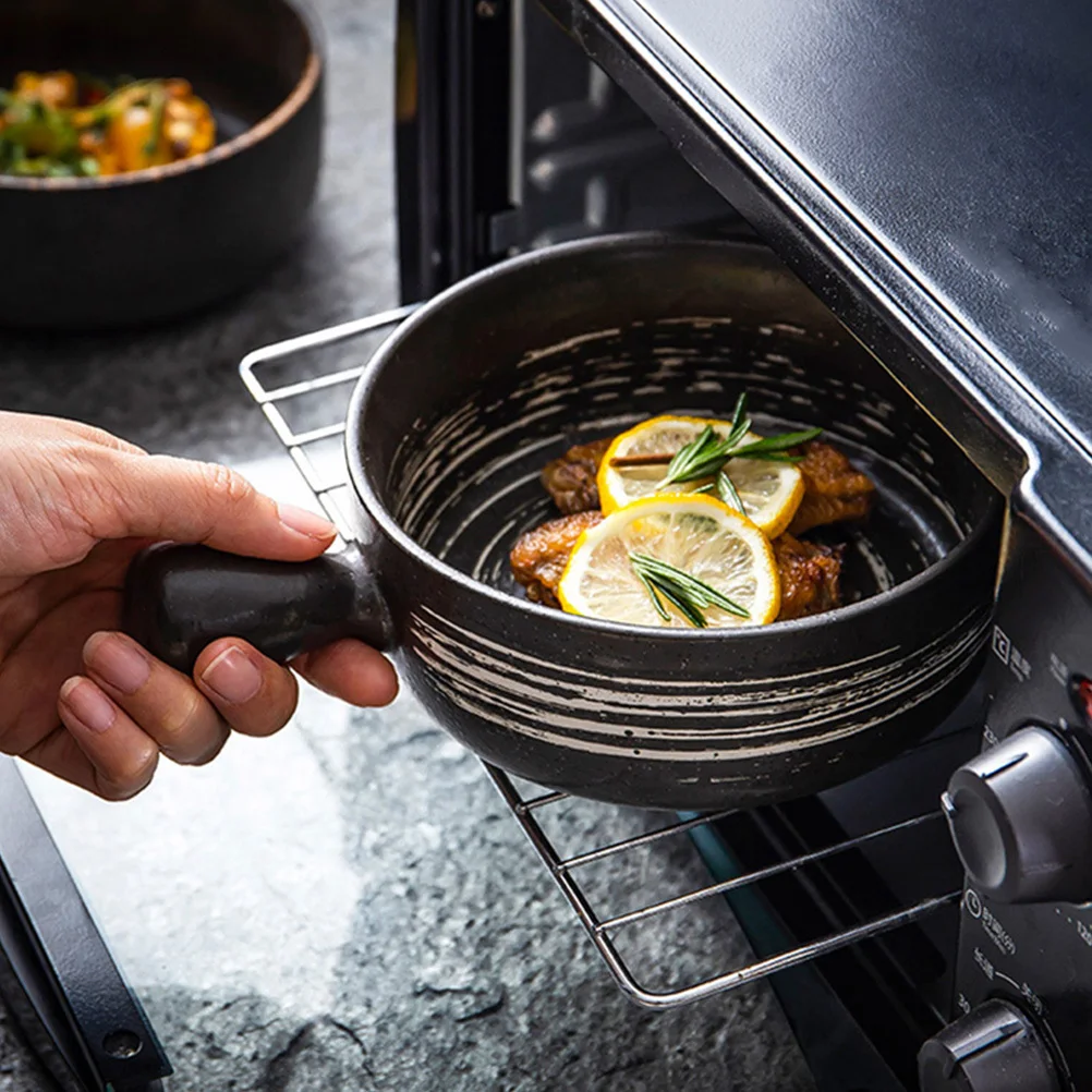 

1Pcs Baking Bowl with Handle Premium Ceramic High Temperature Resistant Healthy Non-Toxic Multi-Use for Cake Bread Noodle Salad