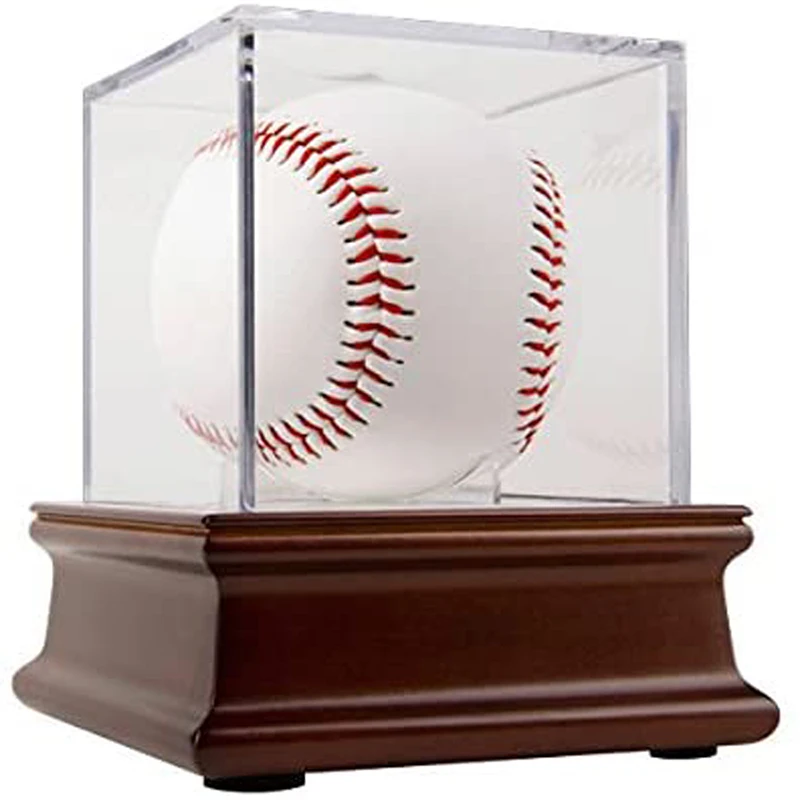 1 pc Transparent baseball display collection dust box Wooden base acrylic transparent storage box