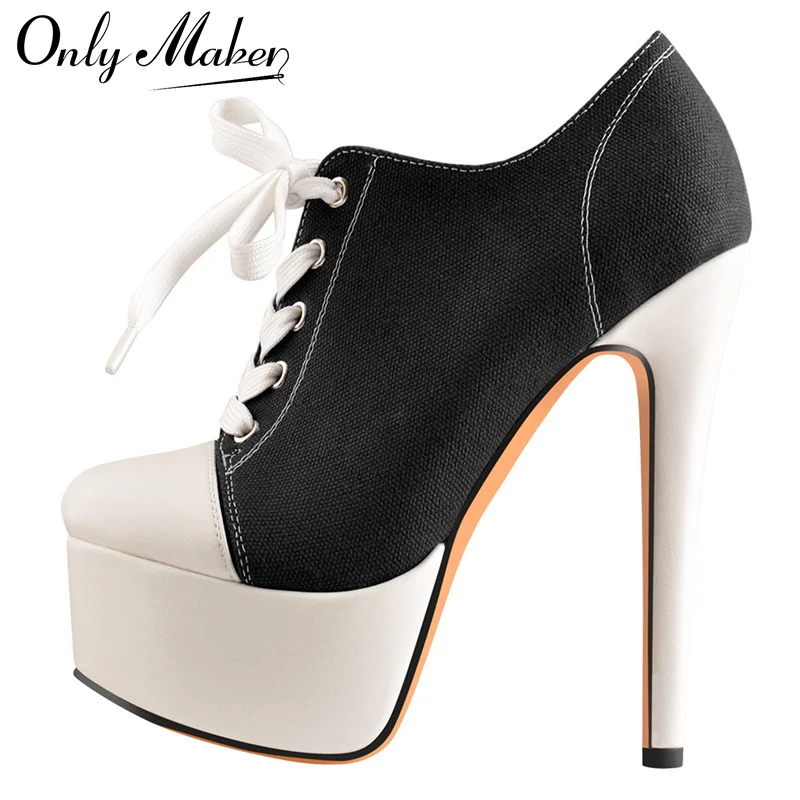 

Onlymaker Women High Heel Platform Round Toe Ankle Boos Lace Up Plus Size Canvas Stiletto Sexy Boots