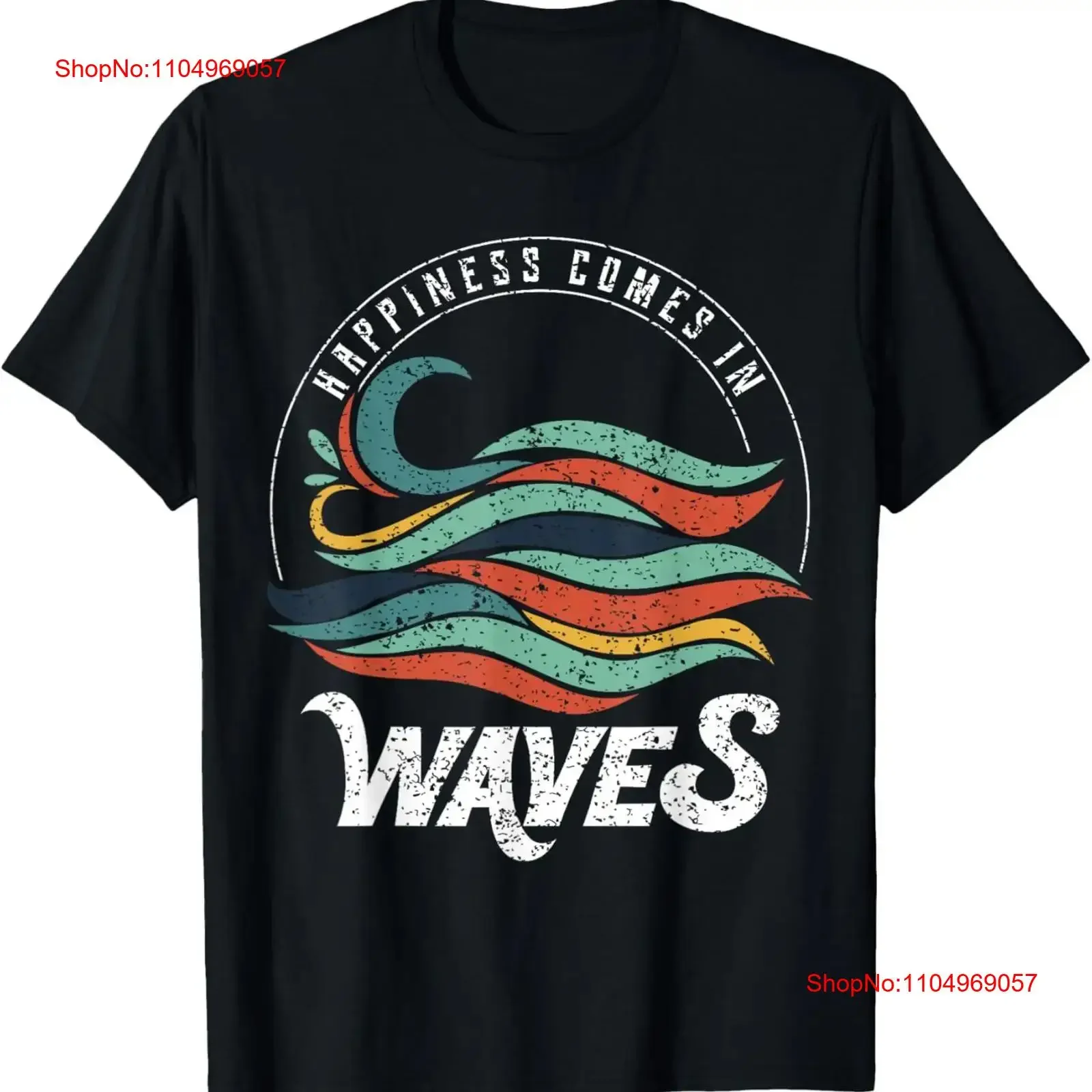 السعادة تأتي في موجات تي شيرت عطلة المحيط خمر غسلها عادية لينة أوم موضة مريحة امتدت الشارع الشهير #1