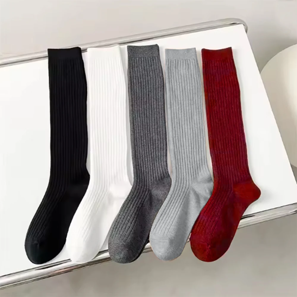 New Women's Stockings Spring Trends Casual Preppy Style Knee High Socks Female High Quality Cotton Solid Color Long Socks Comfortable
