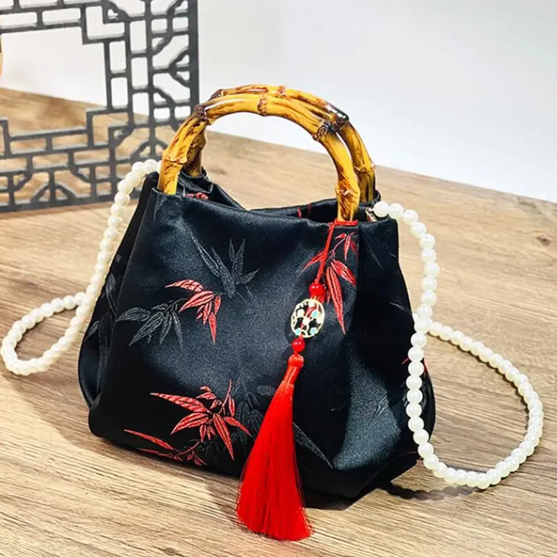 NamcheBarwa Chinese Style Embroidered Handbag Retro Pearl Crossbody Bag Hanfu Qipao Shoulder Purse for Women Wedding Evening view 2