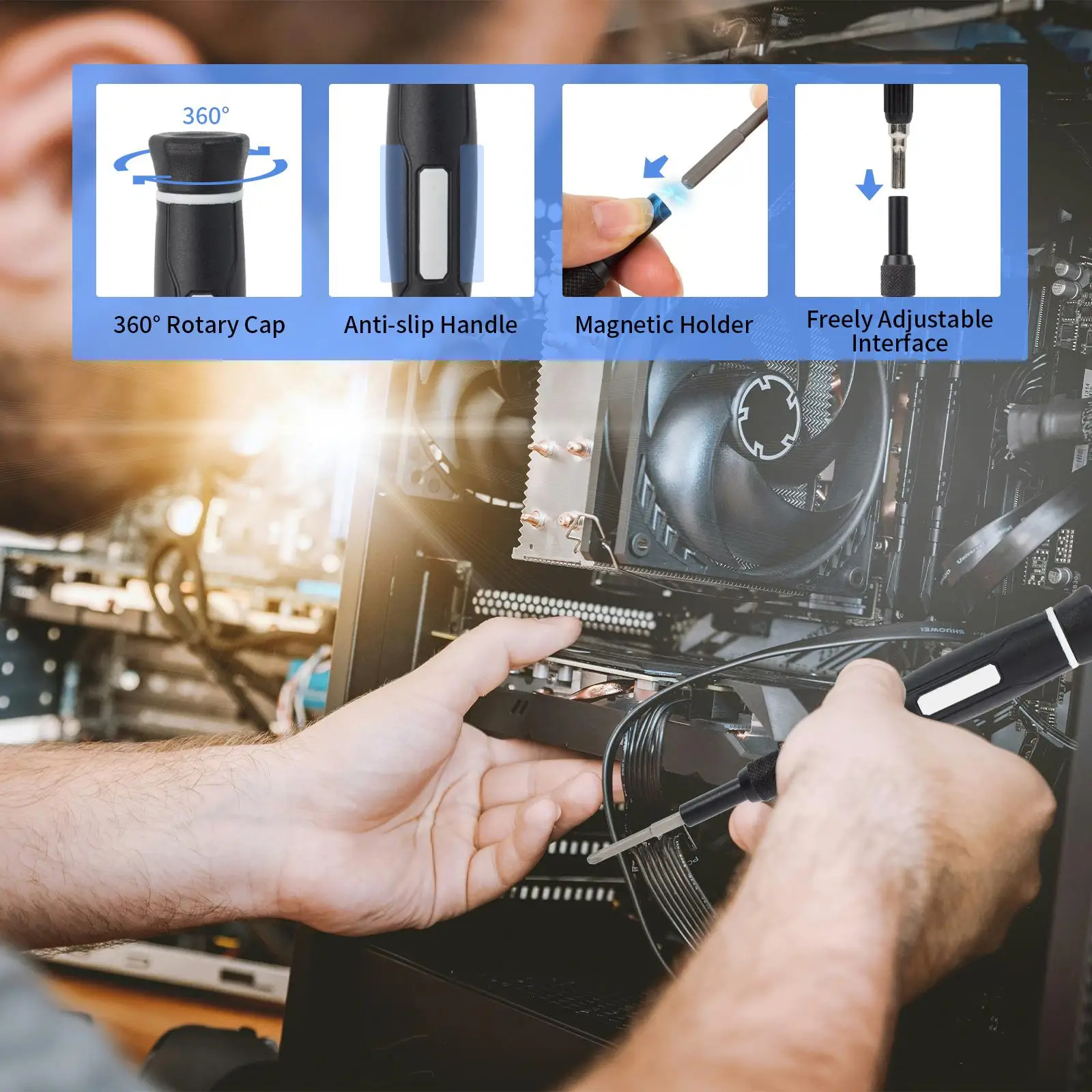 Set Obeng Kecil Hitam dengan Alat Demagnetizer Magnetizer Perbaikan Magnetik