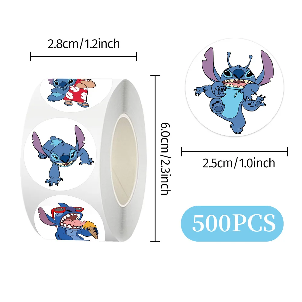500 pièces mignon Disney dessin animé Lilo point autocollants bricolage journal portable téléphone bagages planche à roulettes Graffiti décalcomanies rouleau autocollant cadeau jouets