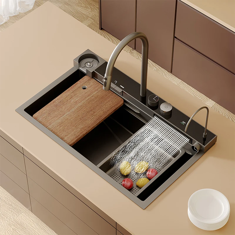 High-End Multifunction Stainless Steel Nano Gun Grey Cup Washer Large Basin Kitchen Sink