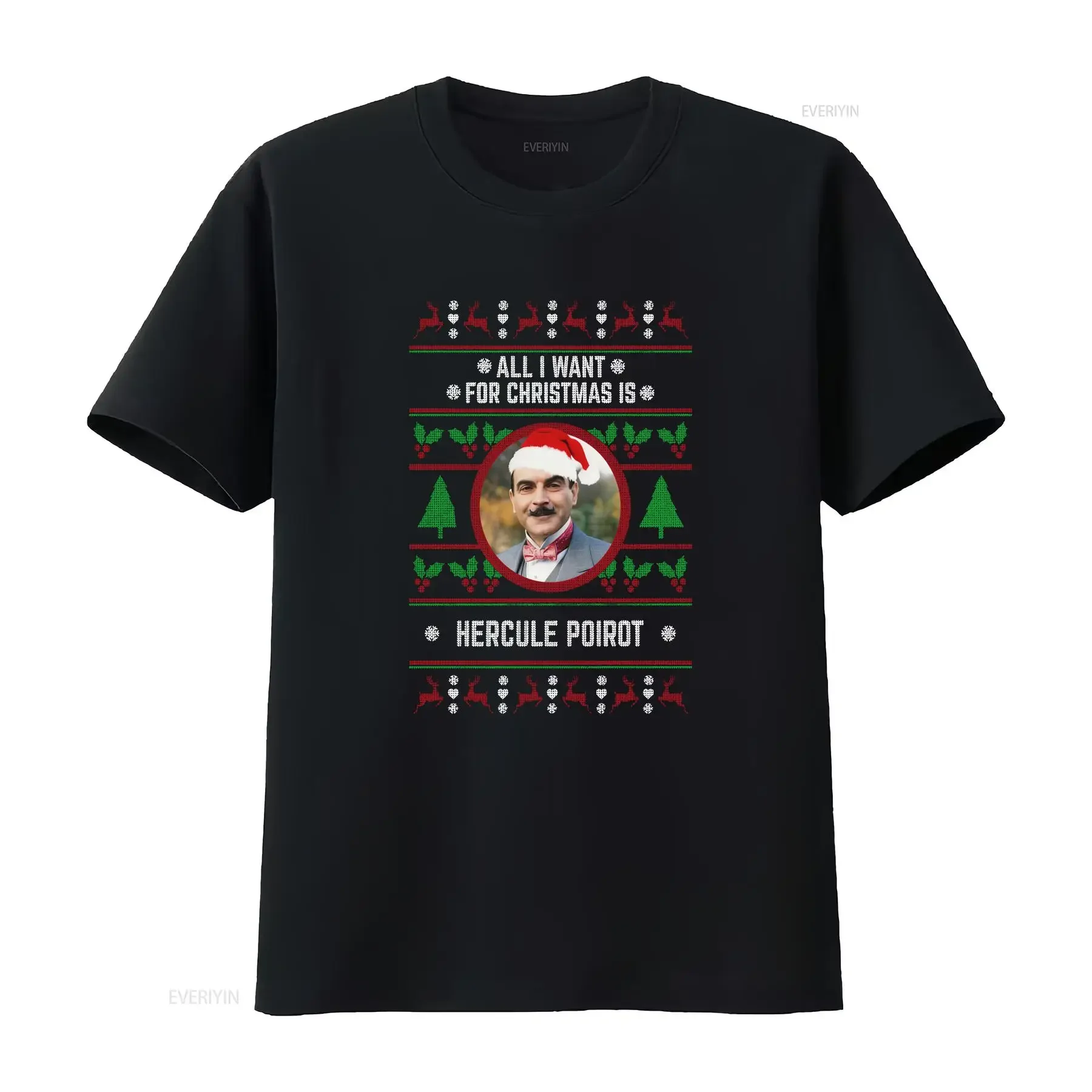 All I want for Christmas is Hercule Poirot T shirt vintage Washed Top For Everyday Wear fashion graphic Casual Breathable