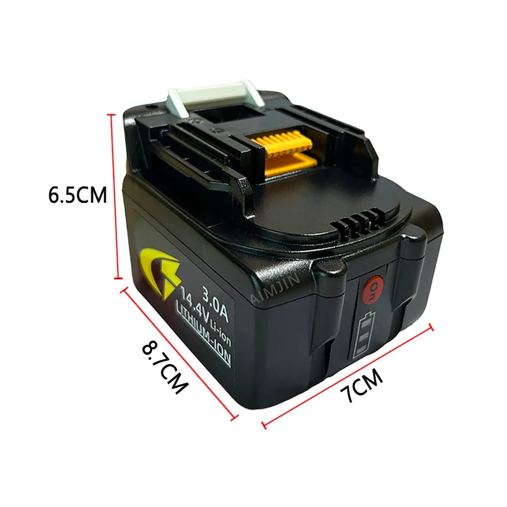 For Makita 14.4V 3000mAh  Li-ion Battery，Compatible BL1430 BL1415 BL1440 196875-4 194558-0 195444-8 with LED Indicator Light