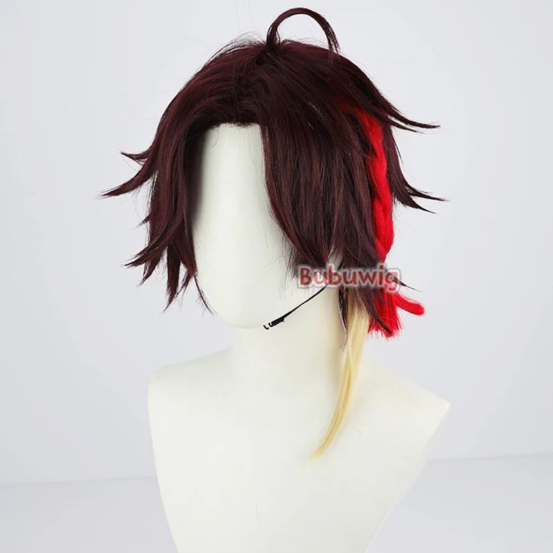 Bubuwig pelo sintético Saegusa Akina pelucas de Cosplay Virtual YouTuber Saegusa Akina 30cm peluca corta de colores mezclados para hombres resistente al calor