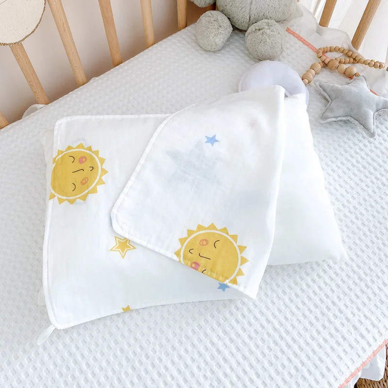 Serviette d'oreiller en pur coton pour nouveau-né, coussin de protection respirant, sommeil de bébé, anti-vomissement, dessin animé, literie CPull, peau douce