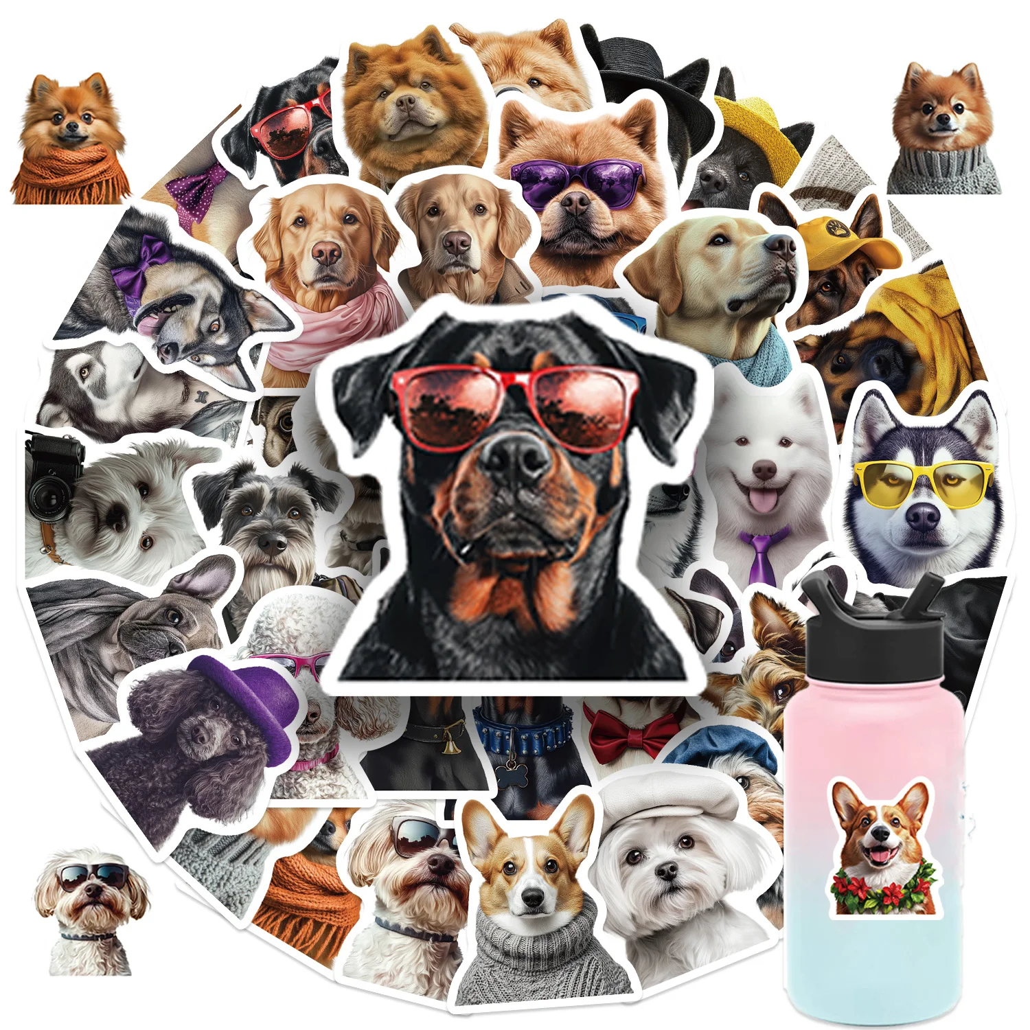 50 Stück surreale Tiere Hunde Aufkleber PVC Aufkleber für Gepäck Laptop Gitarre Skateboard Fahrrad DIY Dekor unregelmäßige Form