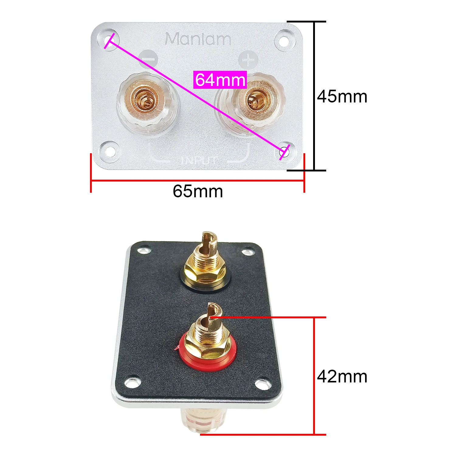 GHXAMP Audio Speaker Binding Post 2-Way Loudspeaker Wiring Terminal Board Crystal All-bras Terminal For Audio Accessories 1PC