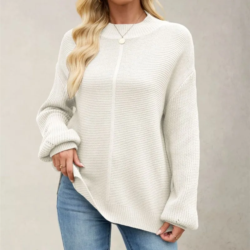 

2025 New Winter Women's Knitted Sweater Solid Color Half-High Neck & Loose Pullover Warm & Versatile for Daily Outfits