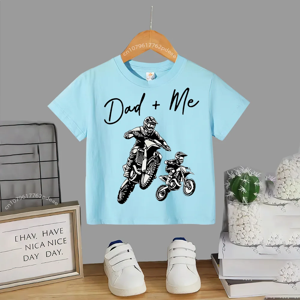 Kids outdoor motorcycle pattern summer short sleeved baby and toddler cotton T-shirt Boys girls comfortable casual top Cotton T-