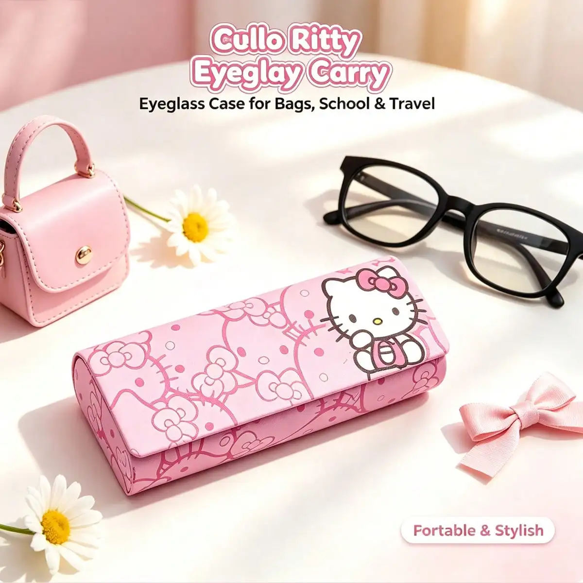 Hello Kitty Hard Glasses Case,Cute Cartoon Print Eyeglasses Storage Box,Portable Anti Shock Sunglasses Protective Women & Girls - view 3