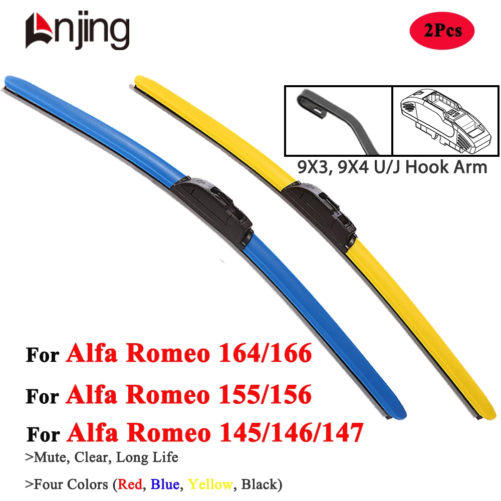 

LNJING Colorful Wiper Blades For Alfa Romeo 145 146 147 155 156 164 166 1994 1998 2000 2002 2005 2007 2008 2010 Car Accessories