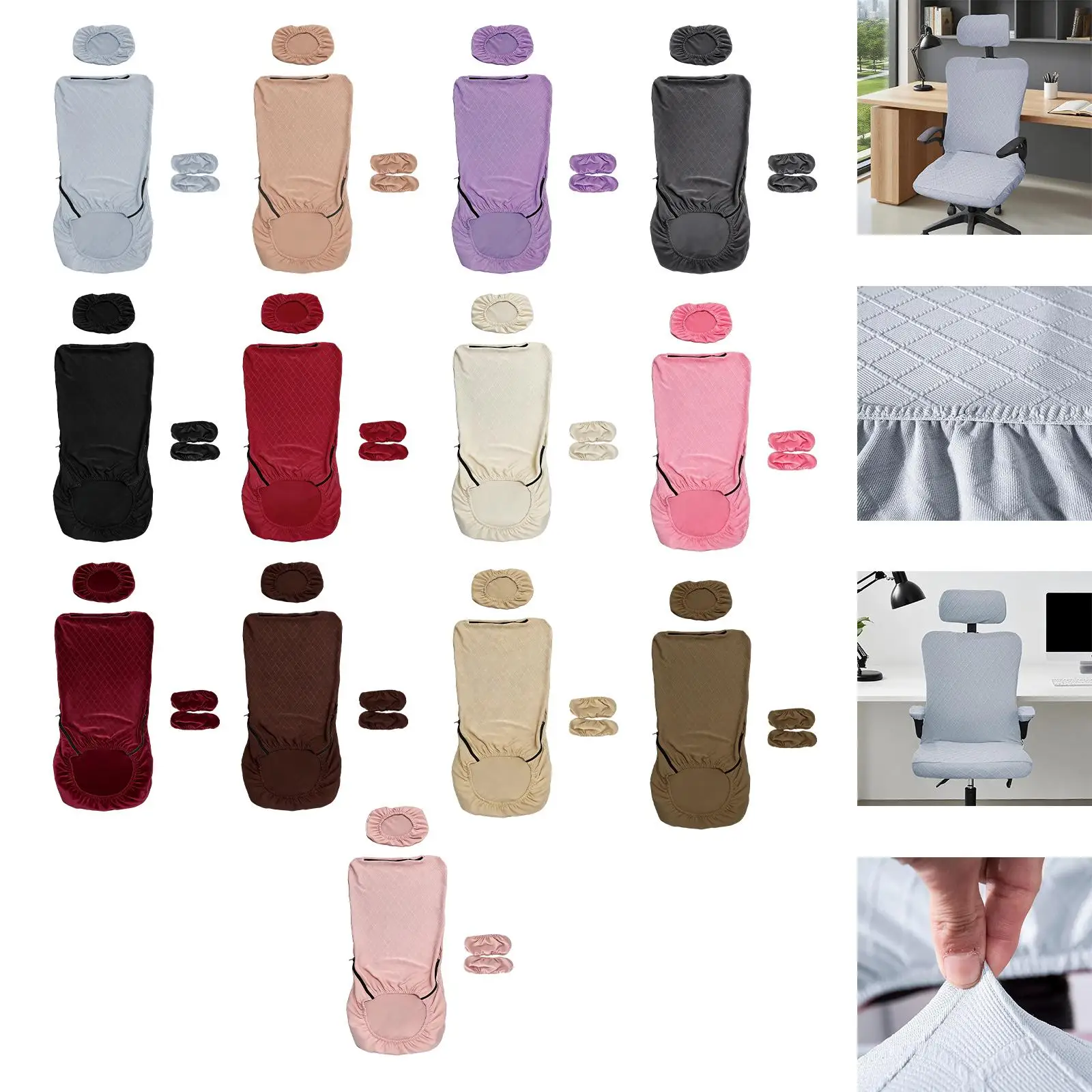 Office Chair Cover Set, Washable with Headrest and Armrest Cover, Desk Computer Chair Slipcovers,for Office,