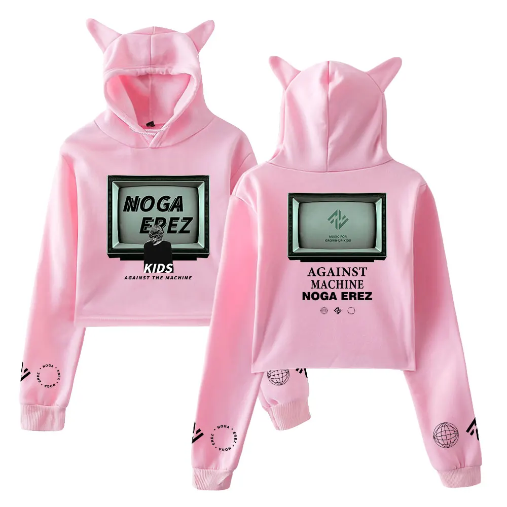 Noga Erez Merch KIDS Against The Machine Pullover Cat Ears Hoodie Long Sleeve Female Crop Top 2023 World Tour Women's Clothes