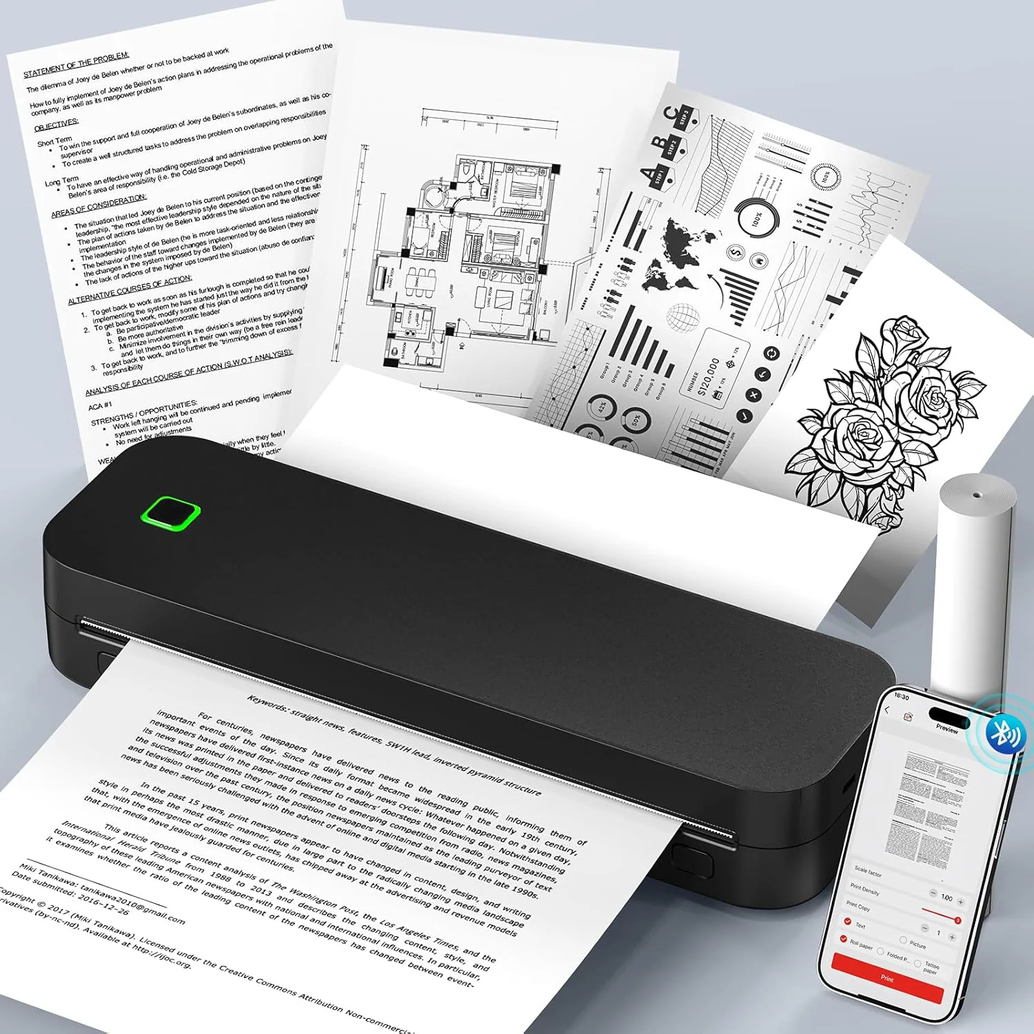 Portable A4 Thermal Printer Bluetooth-compatible PDF Document Printing Machine Tattoo Paper for Office Work Home School Travel