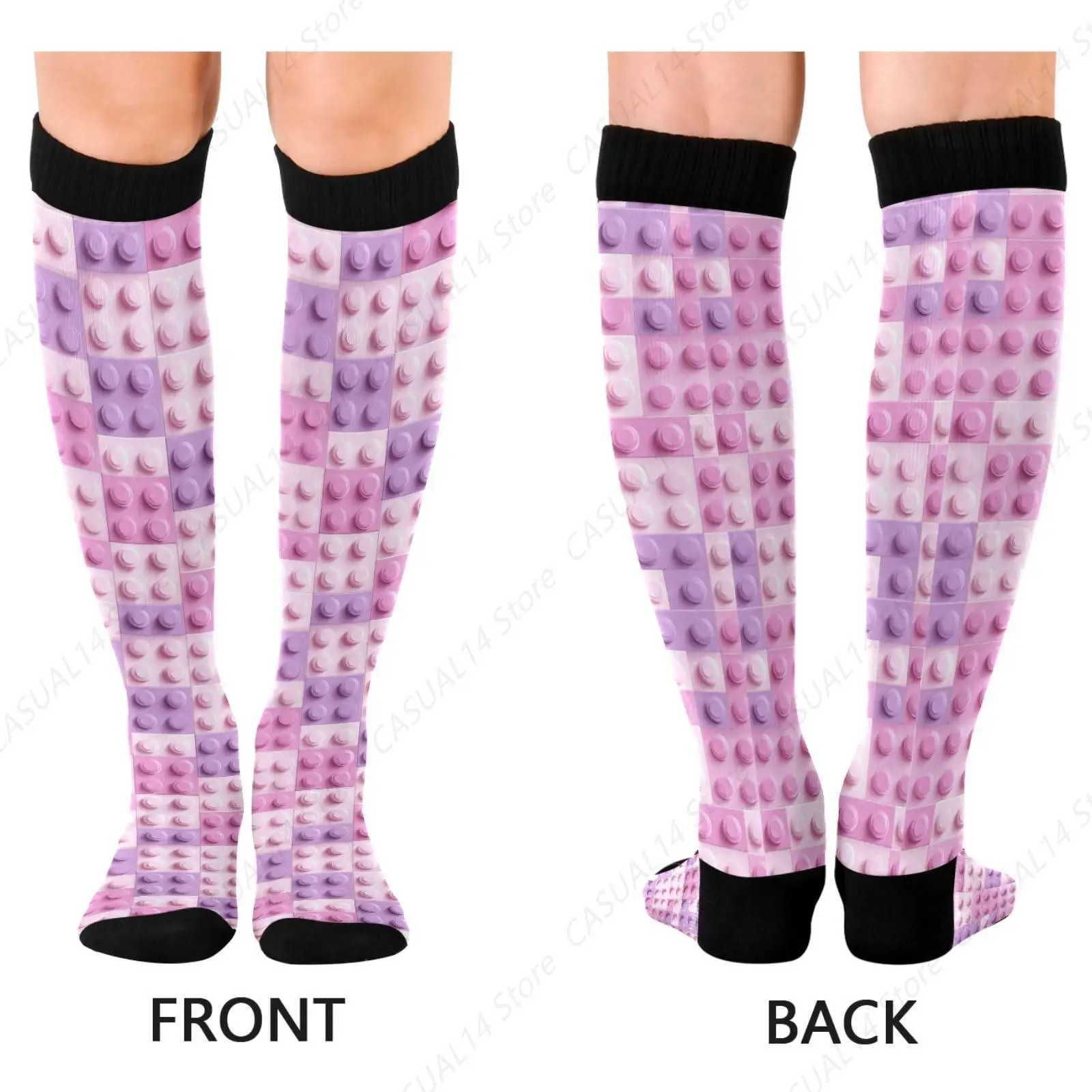 Pink Lavender Building Block Compression Socks Wide Calf Knee High Socks for Women Men Support Socks for Nurses